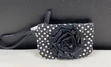 Minicci Women's Black & White Polka Dot Clutch with rose/Bag small SKU 4788