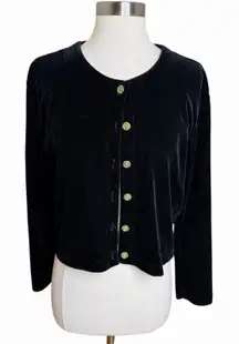 Vtg Hillard & Hanson Black Velvet Cardigan Gold Buttons Womens 10 Classic Prep