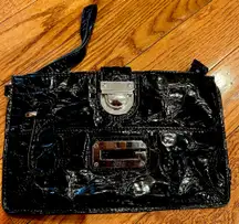 VINTAGE GUESS CROC PRINT patent LEATHER black Guess wristlet clutch bag