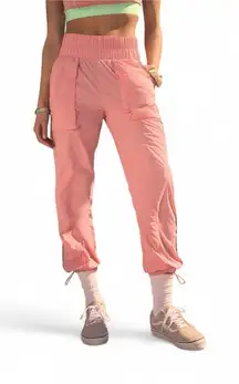 Ultra High-Waisted Piped Nylon Pants Rouge Blush/Reflective Silver SZ Small