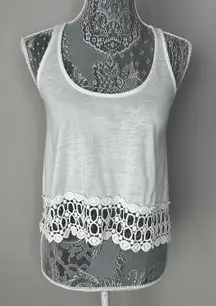 LILY WHITE Womens Scoop Neck Crochet Hem Ivory Cream Tank Top Size XS