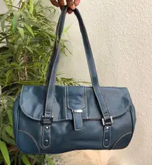 90s Vintage Y2K 2000s Navy Blue rectangular leather shoulder hand bag purse office siren corporate core #gothic #whimsygoth