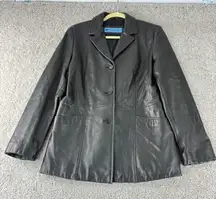 Reaction Kenneth Cole Black Leather Blazer Y2K Jacket Casual Career Women Size L