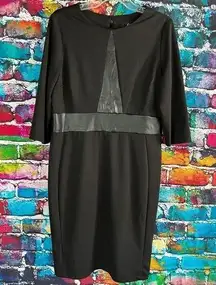 Lennie for Nina Leonard Black Dress Vegan Faux Leather Insert Mixed Media Large