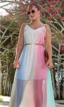 Rainbow Mesh Maxi Dress