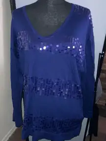 DKNYC Long Sleeve V-Neck Top - Purple Sequin
