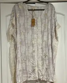 Surf Gypsy‎ Boho Light Purple Tie Dye, Metallic Star Print Swim Coverup medium