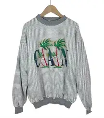 Vintage 90s Cancun Paradise Sweatshirt 100% Cotton in Gray Stripe Size Medium