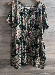 Ralph Lauren Women Tunic Top Mini Dress Size Large Pocket Floral V Neck Cottage