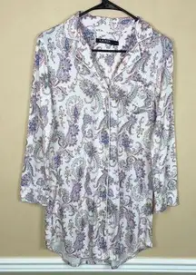 Lauren Ralph Lauren Women’s Floral Paisley Button-Up Shirt Night Pajama Tunic