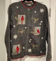 VTG Croft & Barrow Size S Cardinals Snowflake Wool Blend Full Zip Cardigan
