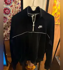 Vintage  Sweatshirt Women’s Velour Zip Up Jacket Black /white XXL