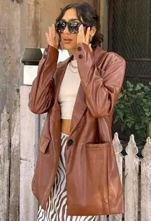 PRINCESS POLLY Jocelyn Brown Leather Jacket