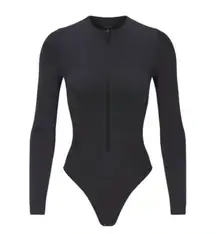 SKIMS SOFT SMOOTHING SEAMLESS LONG SLEEVE ZIP FRONT BODYSUIT IN ECLIPSE S NWT