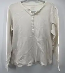 LL Bean Waffle-Knit Henley Long Sleeve Shirt Size XL White Base Layer