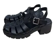 Steve Madden NYC Black Fisherman Chunky Heel Sandals Slip On Women’s Size 10