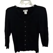 Worthington ribbed cardigan black 3/4 length sleeves button front closure M