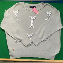 Simply Southern Gray Crew Neck Sweater with White Bow Accents