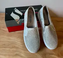 Pearl Studded Silver Shiny Dancer Loafers NEW