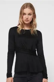 Allsaints Limera Long Sleeve Wrap Front Top Size Large in Black