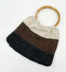 Bamboo Handle Sweater Knit  Bag Colorblock Boho Cottagecore‎ Hippie Goblincore