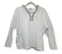 Pure Jill White Ivory Embroidered Hooded Tunic Boho Coastal Relaxed Fit S