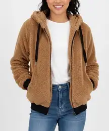 Blu Pepper Fuzzy Teddy Bear Fleece Zip Up Hoodie Jacket Brown Size M