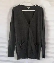 Joie Dark Gray  Women's Cardigan Black Suede Elbow Patches Size Large