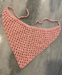 Handmade Pink Soft Cotton Crochet Triangle Kerchief Headscarf Mesh Granny Boho