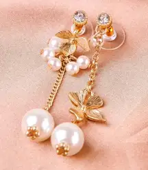Flower Crystal Pearl Drop Stud Earrings 