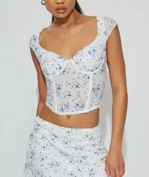 28. Garage Floral Print Bra Top in White and Blue Size Medium