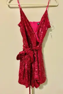 NWT! Sparkling Hot Pink Sequin Romper Dresss