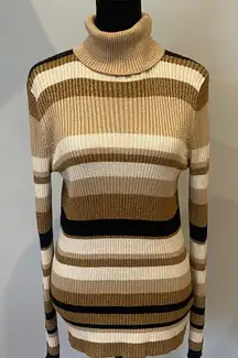 Striped Turtleneck Sweater - Brown, Black, Cream retro vibes