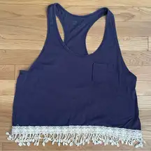 Navy Racerback Tank w/Crochet Trim - Size L