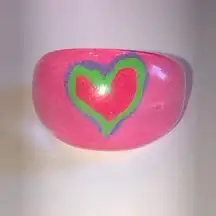 Size 6.5 Pink & Red Resin/Plastic Boho Dome Heart Ring