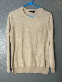 Basic Editions Women’s Medium Beige Metallic Knit Pullover Sweater Long Sleeve