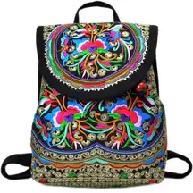 Canvas Multicolor Spanish Style Embroidered Backpack with Floral Embroidery