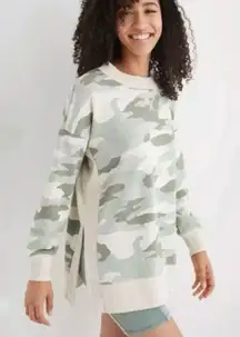 Aerie Good Vibes Dessert Sage Camo Oversized Split Side Sweatshirt Small