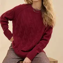 unREAL Cable Crew Sweater Cherry Tart Dark Red Burgundy Maroon Medium