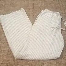H&M Divided Stripe Linen Blend Drawstring Pants Small Cream Gray