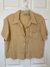 Vintage Short Sleeve Linen Yellow Shirt