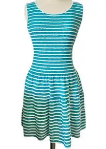 M.S.S.P. Scallop Dress XS Teal Aqua Blue White Fit & Flare Sleeveless