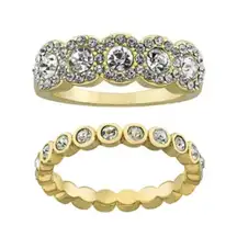 NWT Gold Over Fine Silver Plated Crystal Halo and Band 2 Piece Ring Set