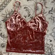 Forever 21 Crushed Velvet Lace Trim Pink Brown Cami‎ Cropped Top Women's Size S