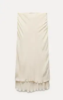 Zara NWT ivory off white cream double layered ruffle hem flowy midi skirt