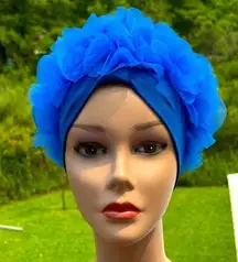 Vintage Tulle Turban from Turban Plus of California Blue One Size Beach Pool