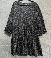 Ava & Viv Black Floral‎ Boho Babydoll Dress Balloon Sleeves Cottagecore 1X