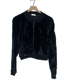 Brant Velvet Bomber Jacket Women's Size Small Black Full Zip Cropped Long Sleeve