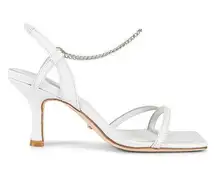 RAYE Margaret Chain Strap Square Heels in White Leather 8 New Womens Sandals