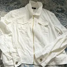 Jones New York Signature ~ Jacket Women Sz Lg - White Linen Zip Up